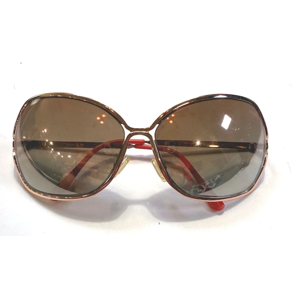 Tahari Womens Oversized Butterfly Sunglasses Rose Gold Frame Brown Lens Red Tips